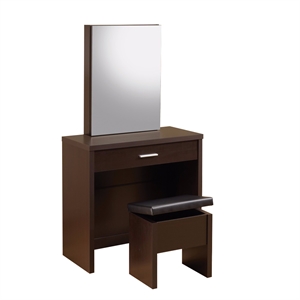 stylish vanity with hidden mirror storage & lift top stool with 2 piece in brown