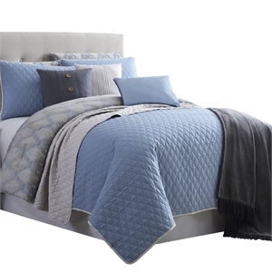 andria 10 piece queen size comforter &coverlet set the urban port in blue & gray