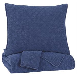 3 piece diamond quilted polyester queen coverlet set in blue