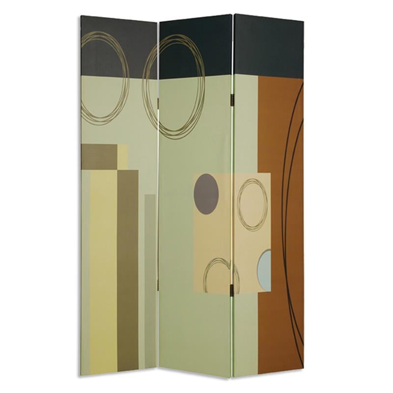 Wooden 3 Panel Canvas Room Divider with Geometric Pattern in Multicolor