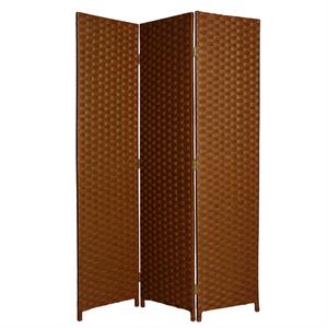 wooden foldable 3 panel room divider with streamline design in dark brown