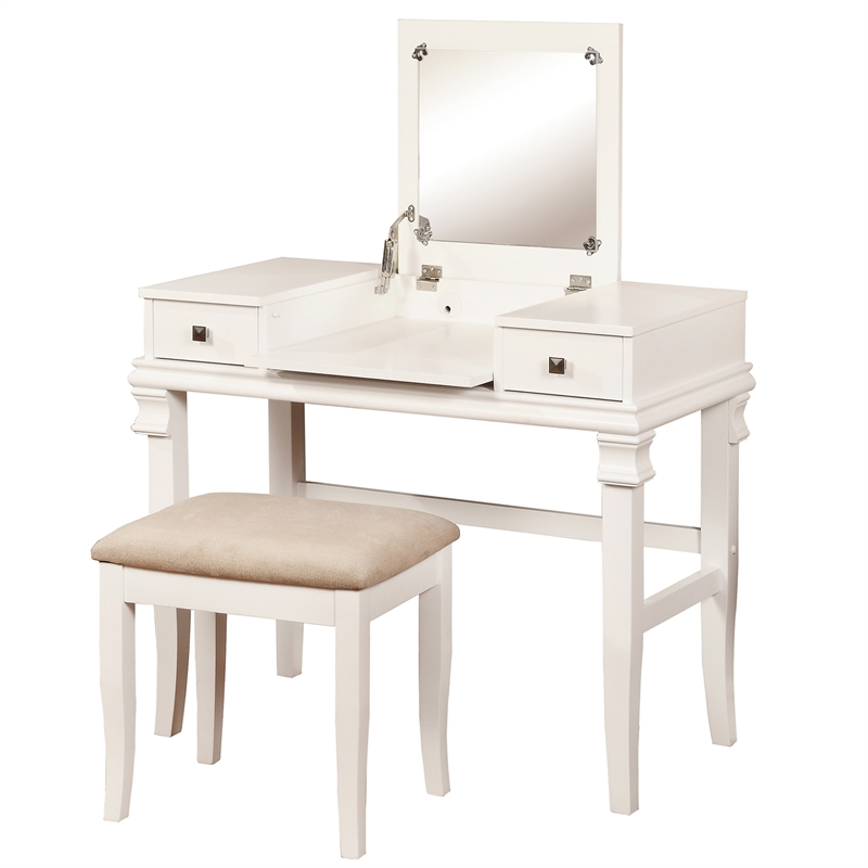 Wooden Vanity Set With Flip Top Mirror, Wooden Vanity Set