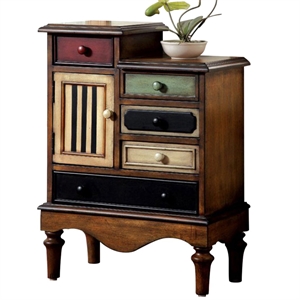 vintage style accent chest with 5 drawers in  walnut brown