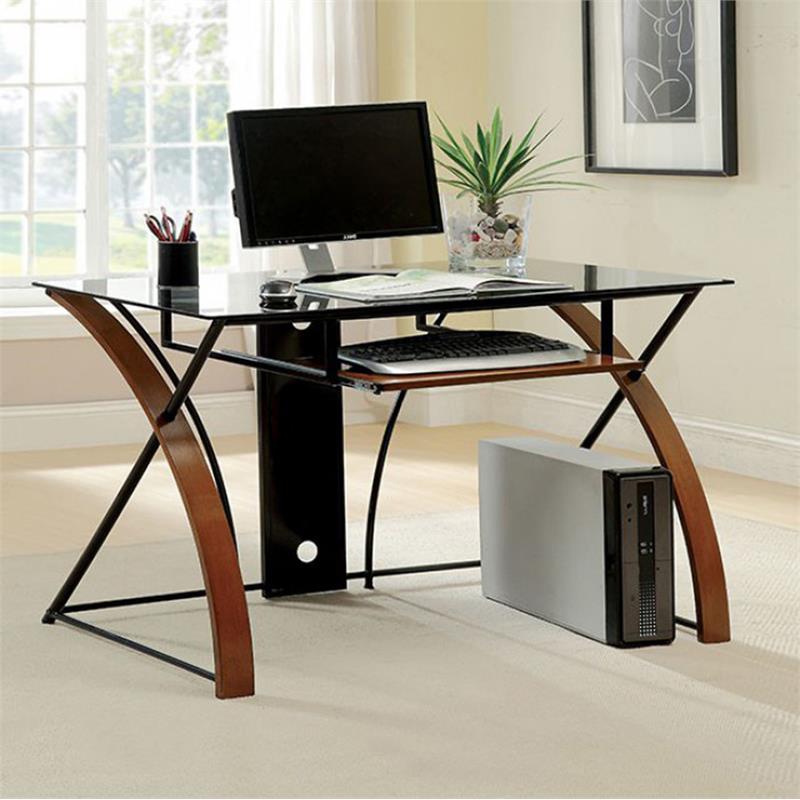 glass desk with metal legs