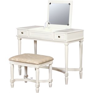 transitional wooden vanity set with flip top mirror in white and beige