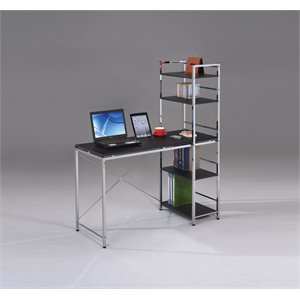 computer desk with shelves in black & chrome silver
