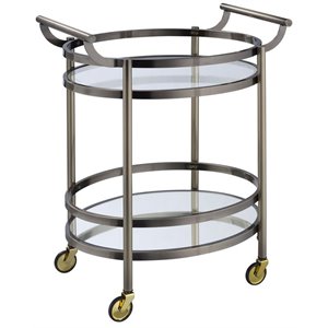 oval metal serving cart in clear glass & gold