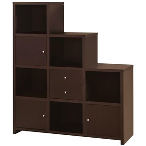 contemporary bookcase with stair like design in brown