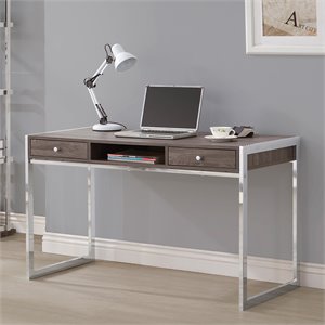 wooden writing desk with electroplated chrome frame in gray