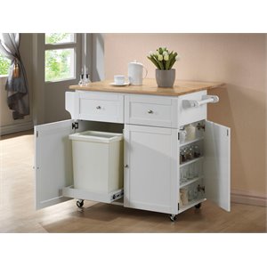 modern dual tone wooden kitchen cart with spacious storage in brown and white