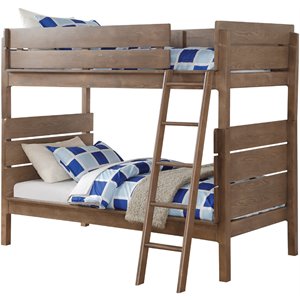 wooden twin/twin bunk bed in antique oak brown