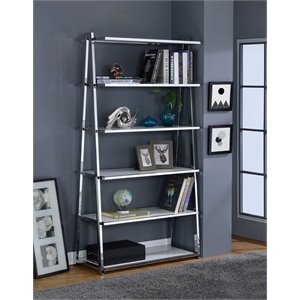 metal rectangular bookshelf in white high gloss & silver