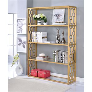 glass & metal bookshelf with 5 shelves in clear glass & gold