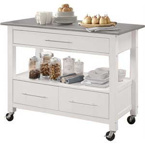 kitchen cart with stainless steel top in gray & white