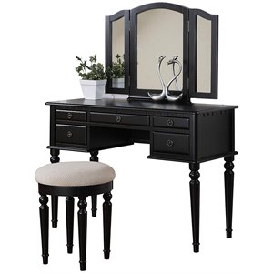 commodious vanity set featuring stool and mirror black