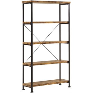 rustically designed wood bookcase with 4 open shelves in brown