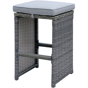 6 piece patio bar stool in aluminum wicker frame and padded fabric seat in gray