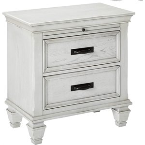 wooden nightstand with 2 drawers & 1 pull out tray in white
