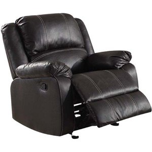 metal and leatherette rocker recliner with cushioned armrests in black