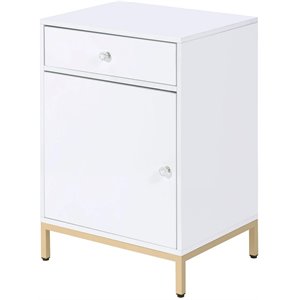 metal base wooden cabinet with drawer and door storage in white and gold