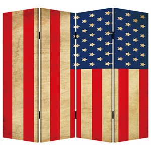 4 wooden panel canvas screen with american flag print in multicolor