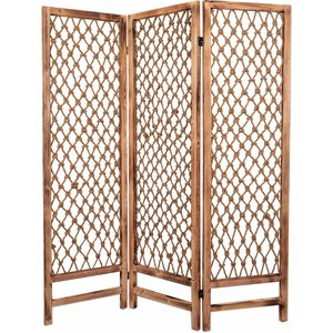 3 panel traditional foldable screen with rope knot design in brown