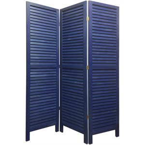 3 panel foldable wooden shutter screen with straight legs in blue