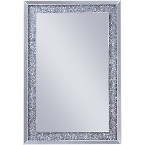 mirrored wooden frame accent wall decor with faux crystal inlay in clear