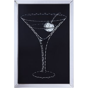 wood and mirror martini glass wall art in clear and black
