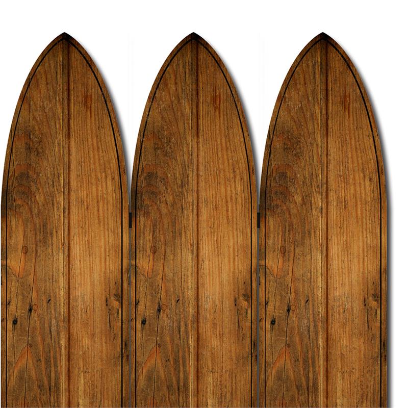 Plank Style Surfboard Shaped 3 Panel Wooden Room Divider in Brown