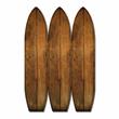 Plank Style Surfboard Shaped 3 Panel Wooden Room Divider in Brown