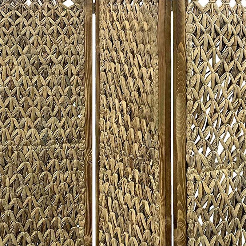 Woven Seagrass 3 Panel Wooden Room Divider in Natural Brown