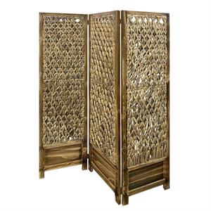 woven seagrass 3 panel wooden room divider in natural brown