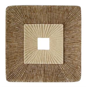 square sandstone wall decor with ribbed details in medium in brown and beige