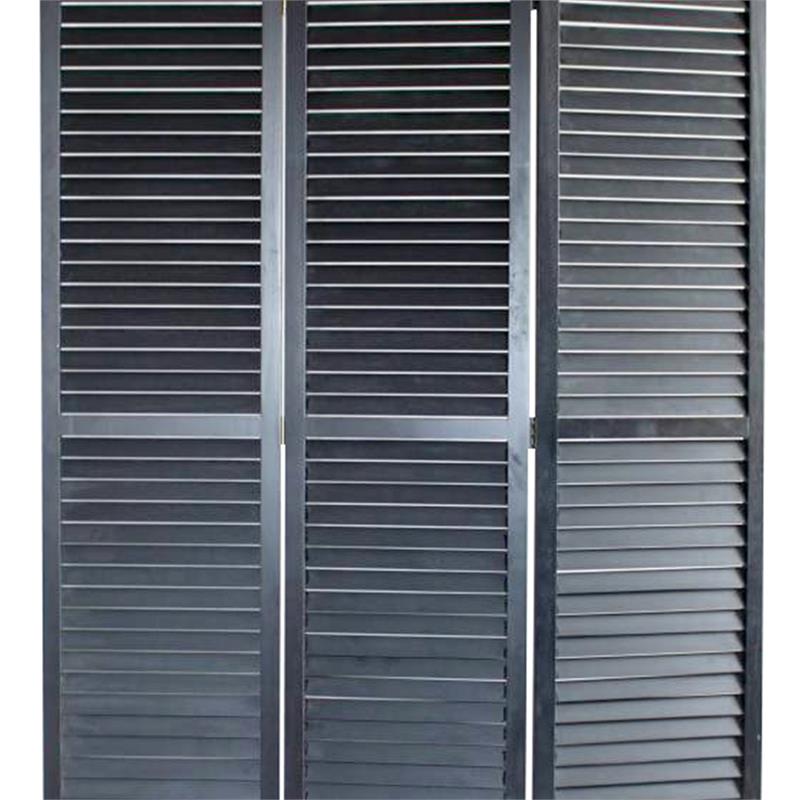 Transitional Wooden Screen with 3 Panels and Shutter Design in Black