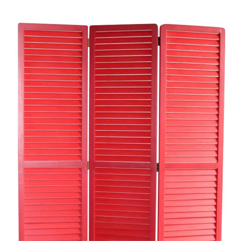 Transitional Wooden Screen with 3 Panels and Shutter Design in Red