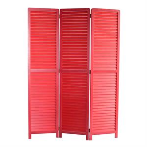 transitional wooden screen with 3 panels and shutter design in red