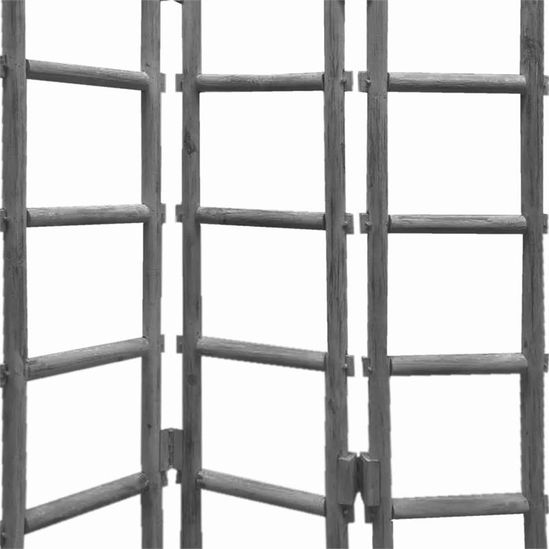 Contemporary 3 Panel Wooden Screen with Ladder Design in Gray