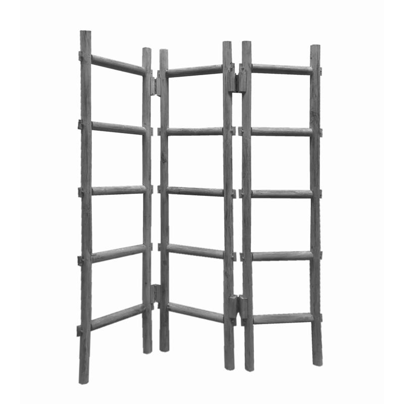 Contemporary 3 Panel Wooden Screen with Ladder Design in Gray