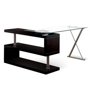 Movable Glass Top Desk with X Shaped Side Panel in Black and Clear
