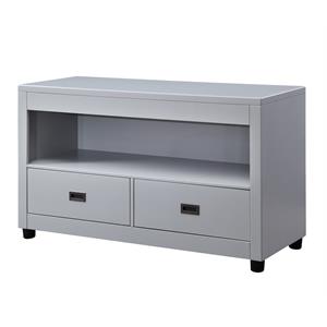 wooden console cabinet with 2 drawers and open shelf in gray and black