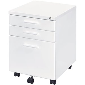 contemporary style file cabinet with lock system and caster support in white