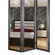3 Panel Wooden Foldable Mirror Encasing Room Divider in Gray and Silver