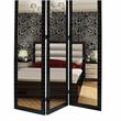 3 Panel Wooden Foldable Mirror Encasing Room Divider in Black and Silver