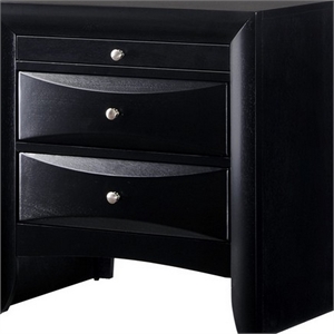 2 drawer wooden transitional nightstand with 1 pull out tray and knobs in black