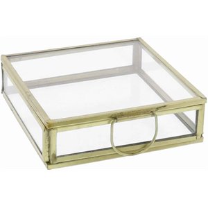 modern designed flat square top box with metal handle in gold and clear