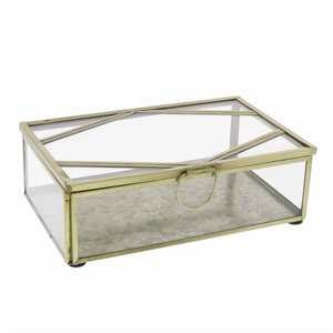 modern designed rectangular top box with metal handle in gold and clear