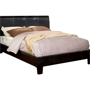 Platform Style Leatherette Full Size Bed with Curved Headboard in Brown