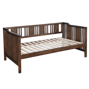 transitional style wooden twin daybed with grain details in walnut brown