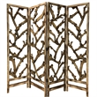 4 Panel Wooden Screen with Mulberry Alpine Like Branches Design in Brown